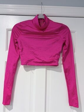 Weissman Lustre Long Sleeve Crop Top Adult Medium Hot Pink Dance Costume